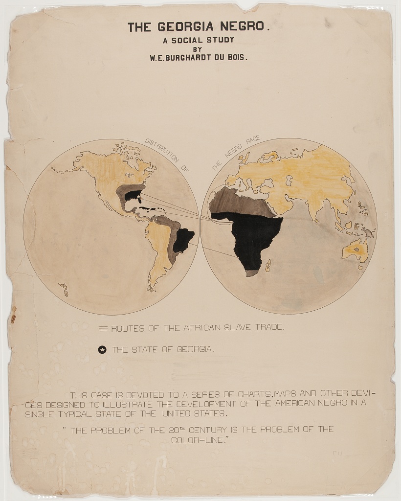 "The Georgia Negro. A Social Study by W.E.Burghardt Du Bois" served as a sort of title page for the exhibition, and depicts the slave trade routes from Africa to North and South America  #DuboisChallenge