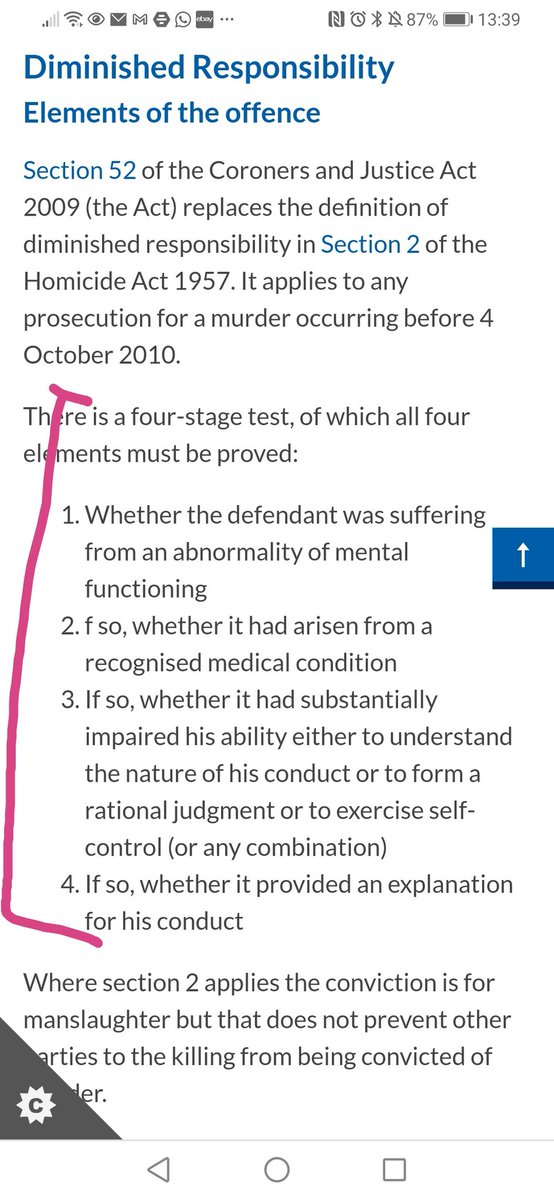 However: it is important to note that in this case, Anthony Williams' defence was not "loss of control", but "diminished responsibility".Here's what you have to prove for that defence to succeed:
