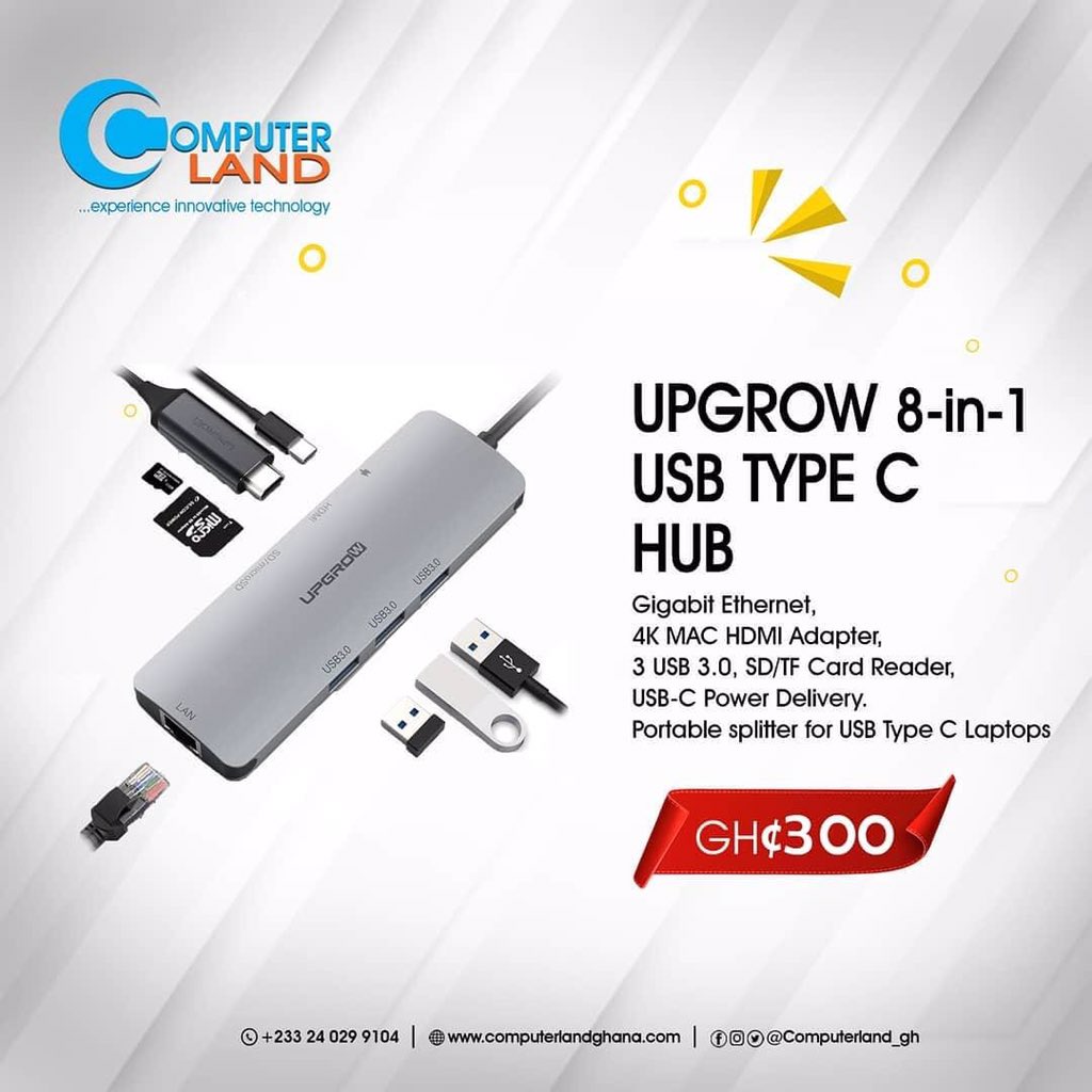 computerlandgh's tweet image. Computerland is here again with a portable splitter for Type-C Laptops in UpGrow 8-in-1 Type-C Hub. A must have to create more room for multiple connections on the go.
Get yours now available in showroom or online store 👇🏽computerlandghana.com
#Computerland #TypeCadapter