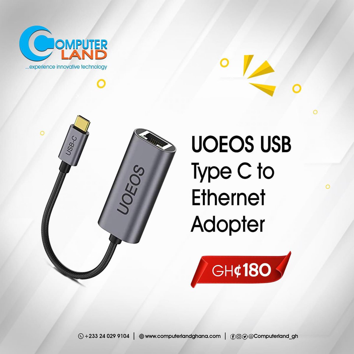 computerlandgh's tweet image. Weak wifi connection, no worries!
You can now connect your Type -C Erthernet Adaptor to your laptop and experience the best Internet connection with LAN cable. Continue to experience innovative technology and get the best offers right here from Computerland.
#ComputerlandGhana
