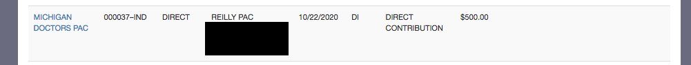 And here's the Michigan State Medical Society using its "Doctors PAC" to write checks this fall to lawmakers who've been criticized for not wearing masks while working in Lansing. H/T to  @jonathanoosting