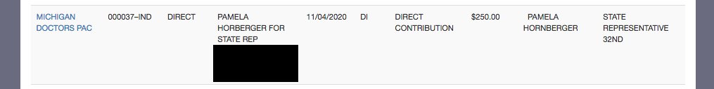 And here's the Michigan State Medical Society using its "Doctors PAC" to write checks this fall to lawmakers who've been criticized for not wearing masks while working in Lansing. H/T to  @jonathanoosting