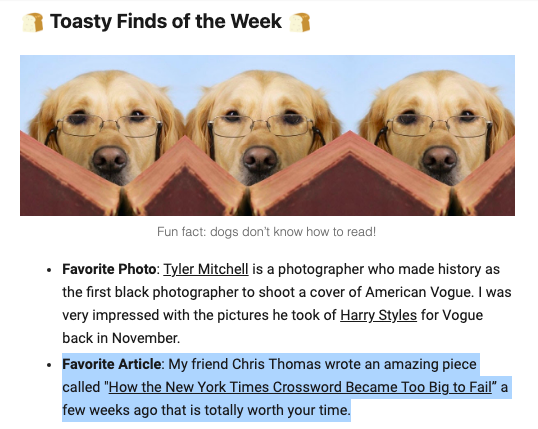 chriserikthomas's tweet photo. My investigation into the NYT Crossword is officially dog-approved. Check out my friend's newsletter for more good finds, good music, and dog content. 

https://t.co/nMg9IEUPCg https://t.co/X5Si1QA9MG