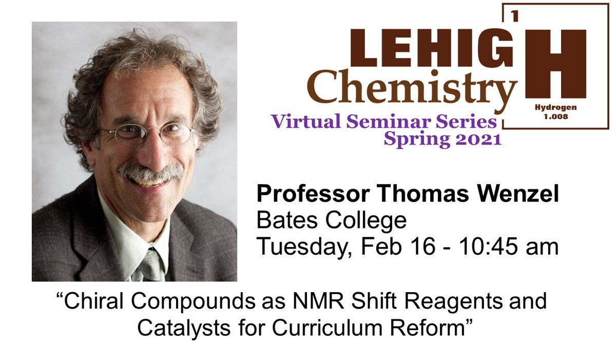 Lehigh Chem (@lehighchem) on Twitter photo Join us for the virtual chemistry seminar with Prof. Wenzel on 2/16 at 10:45a. Please go to chemistry.cas.lehigh.edu for link to join.
<a href="/LehighResearch/">Lehigh Research</a> <a href="/Lehigh_CAS/">Lehigh CAS</a> <a href="/njwittenberg/">Nate Wittenberg</a> Join us for the virtual chemistry seminar with Prof. Wenzel on 2/16 at 10:45a. Please go to chemistry.cas.lehigh.edu for link to join.
<a href="/LehighResearch/">Lehigh Research</a> <a href="/Lehigh_CAS/">Lehigh CAS</a> <a href="/njwittenberg/">Nate Wittenberg</a>