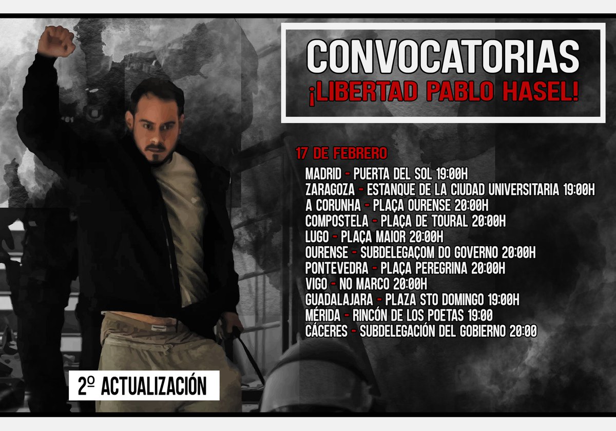 antirepre_pon's tweet photo. 🔴 Ante el encarcelamiento de Pablo Hasel no nos podemos quedar de brazos cruzados. ¡Hay que responder a este ataque a nuestros derechos y libertades democráticas!

➡️ Movilizaciones en todos los rincones del estado por la #LlibertatPabloHasel https://t.co/eHp0pCLR5p