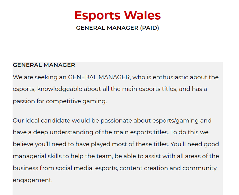 EsportsWales's tweet photo. 🚨 NEW ROLE 🚨

Do you live in a CF or NP postcode and looking to start a career in Esports?

Contact your local JobCentre Work Coach to apply! https://t.co/UsU5g98i4h