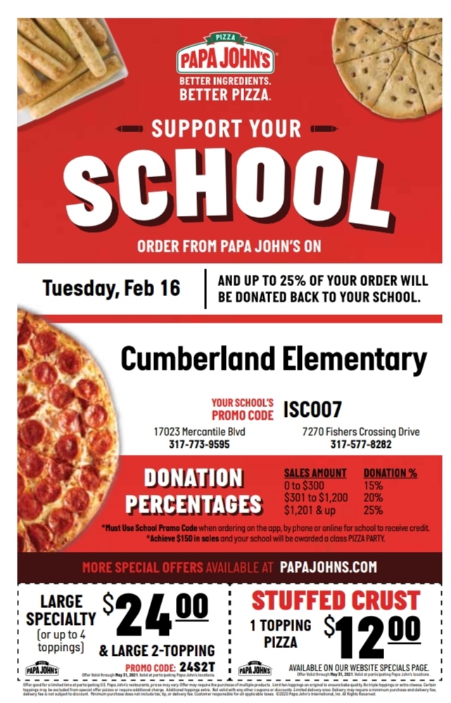 CRE_PTO's tweet photo. Today is the day! Order lunch or dinner (or both, we won't judge) and use our promo code ISC007 at 2 Papa John's locations. See the flyer for more details. #SupportCRE https://t.co/MUPd8kMUYk