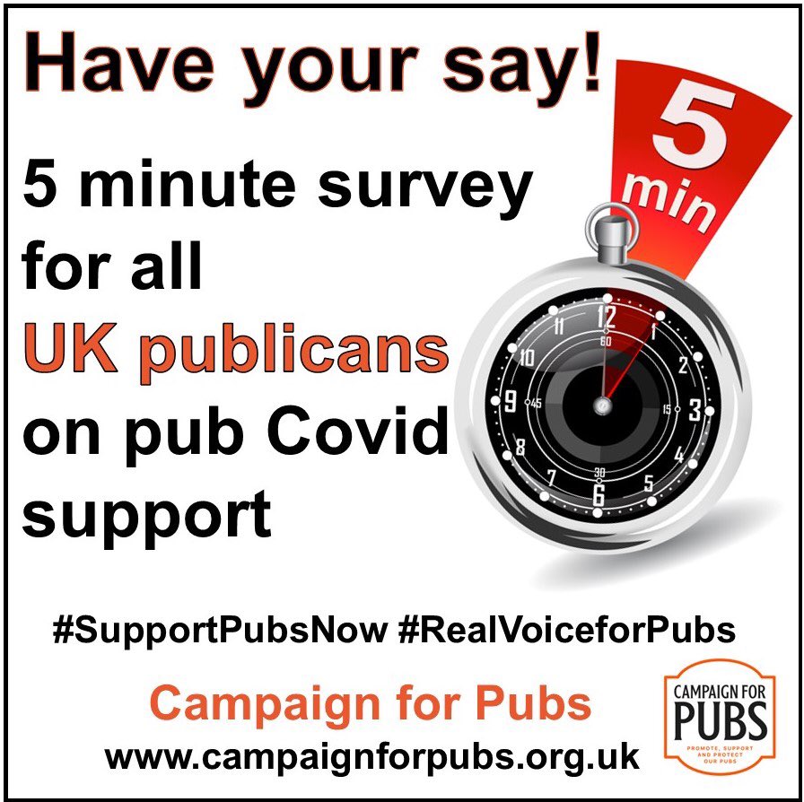 🚨 UK #publicans: 5 minute survey to about levels of #Covid support from Government & #pub owners.

Fill it in HERE! 📲 form.typeform.com/c/dT8cjplJ 

#SupportPubsNOW #SaveOurPubs #PubsMatter #ukpubs #RealVoiceforPubs #pubs