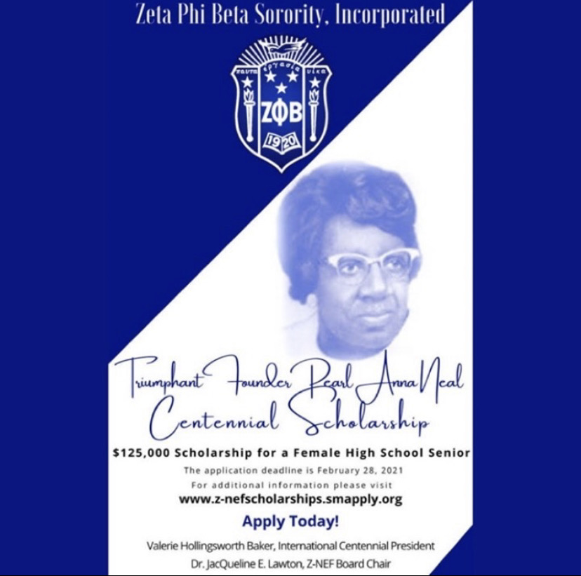 ZPhiBInc1920's tweet photo. SCHOLARSHIP OPPORTUNITY! The Zeta Phi Beta Sorority, Incorporated Triumphant Founder Pearl Anna Neal Scholarship application is now open and is due February 28, 2021.

For additional information please visit: 
https://t.co/OLGl6cauOE

#zetaphibeta #zphib #scholarship https://t.co/FpfFDGZytf