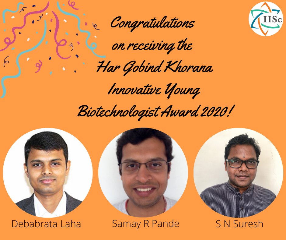 Congratulations to Dr Debabrata Laha (BC), Dr Samay Pande (MCB) &amp; Dr SN Suresh (CBR) on receiving the Har Gobind Khorana Innovative Young Biotechnologist Award! 
dbtindia.gov.in/sites/default/…