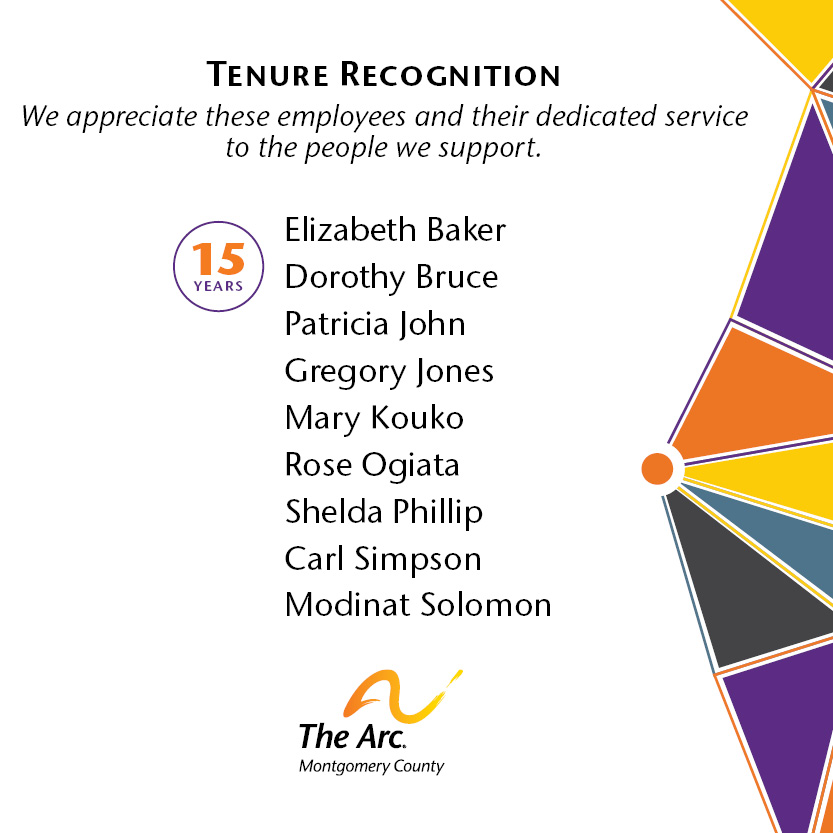 TheArcMC's tweet photo. Is it #TenureTuesday? Time to recognize the amazing staff who have been with The Arc Montgomery County for 5, 10, & 15 years Join us in offering a round of applause & thanks to these employees who use their remarkable talents & skills to keep our mission strong!
#ThankYou https://t.co/q3cBAtRuRy