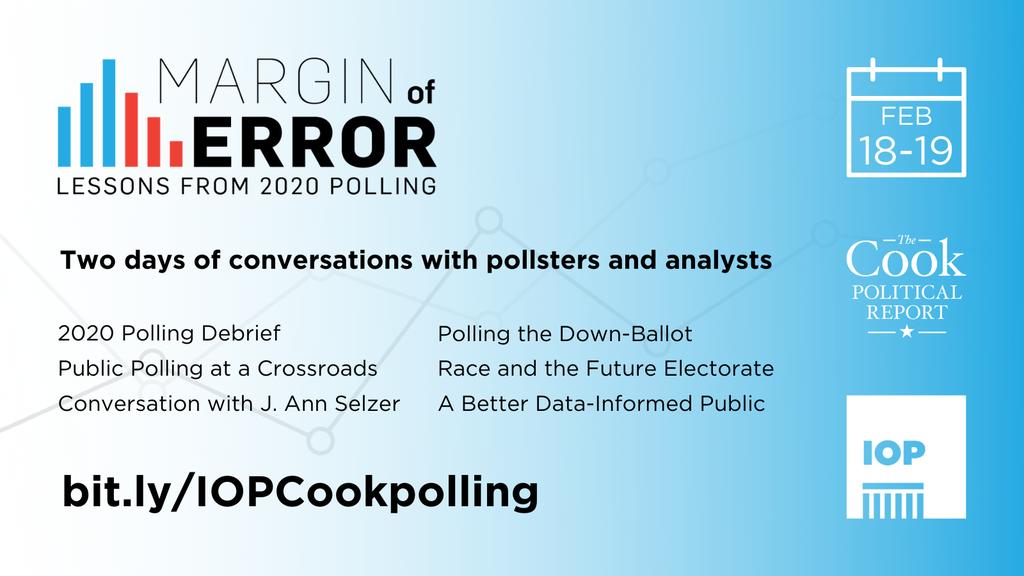 Excited to be a panelist with @UChiPolitics & @CookPolitical! Join me and other pollsters for two days of conversations on what we learned in 2020 and where we go from here #IOPCookPolling