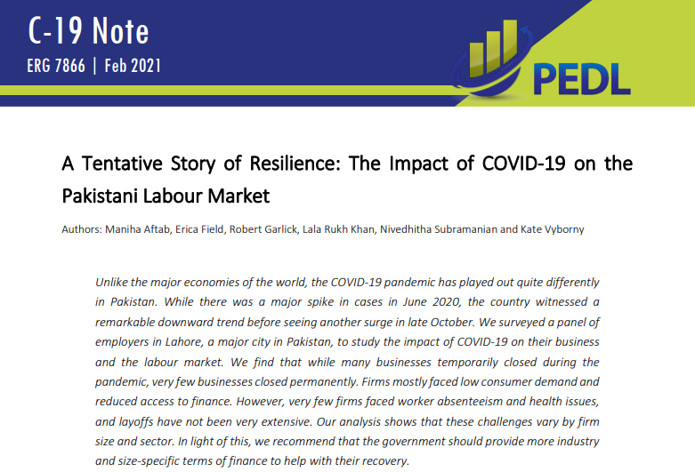 Read our latest C-19 Note on the impact of #COVID19 on the labour market in #Pakistan from @maneehaa #ericafield #RobertGarlick @Khan93Lala @_nivedhitha & @KateVyborny. They find early signs of recovery post-1st wave pre the recent 2nd wave: bit.ly/2Zj3WB8 #EconTwitter