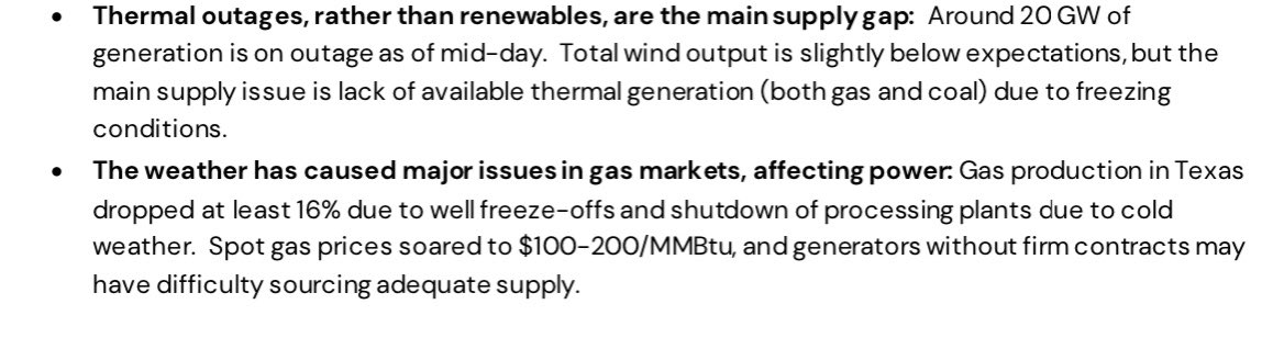 2) Most of the electric failure in Texas is due to thermal power outages.