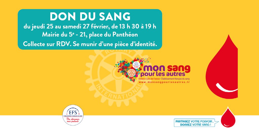 SorbonneParis1's tweet photo. Du 25 au 27 février, participez à la collecte de sang organisée par l'@EFS_dondesang à la @Mairie5Paris, place du Panth��on.
💉 Mobilisez-vous pour la bonne cause ! #DonDeSang
Plus d'infos ➡ https://t.co/oce5z6xxrG https://t.co/qecyeTsuy5