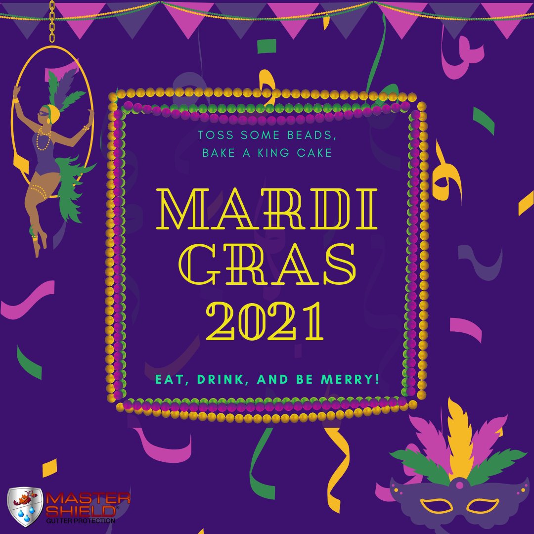 MastershieldHou's tweet photo. Have a safe and fun Mardi Gras!

#MasterShield #gutterguards #mardigras #noclog https://t.co/gjyUQuCmYp