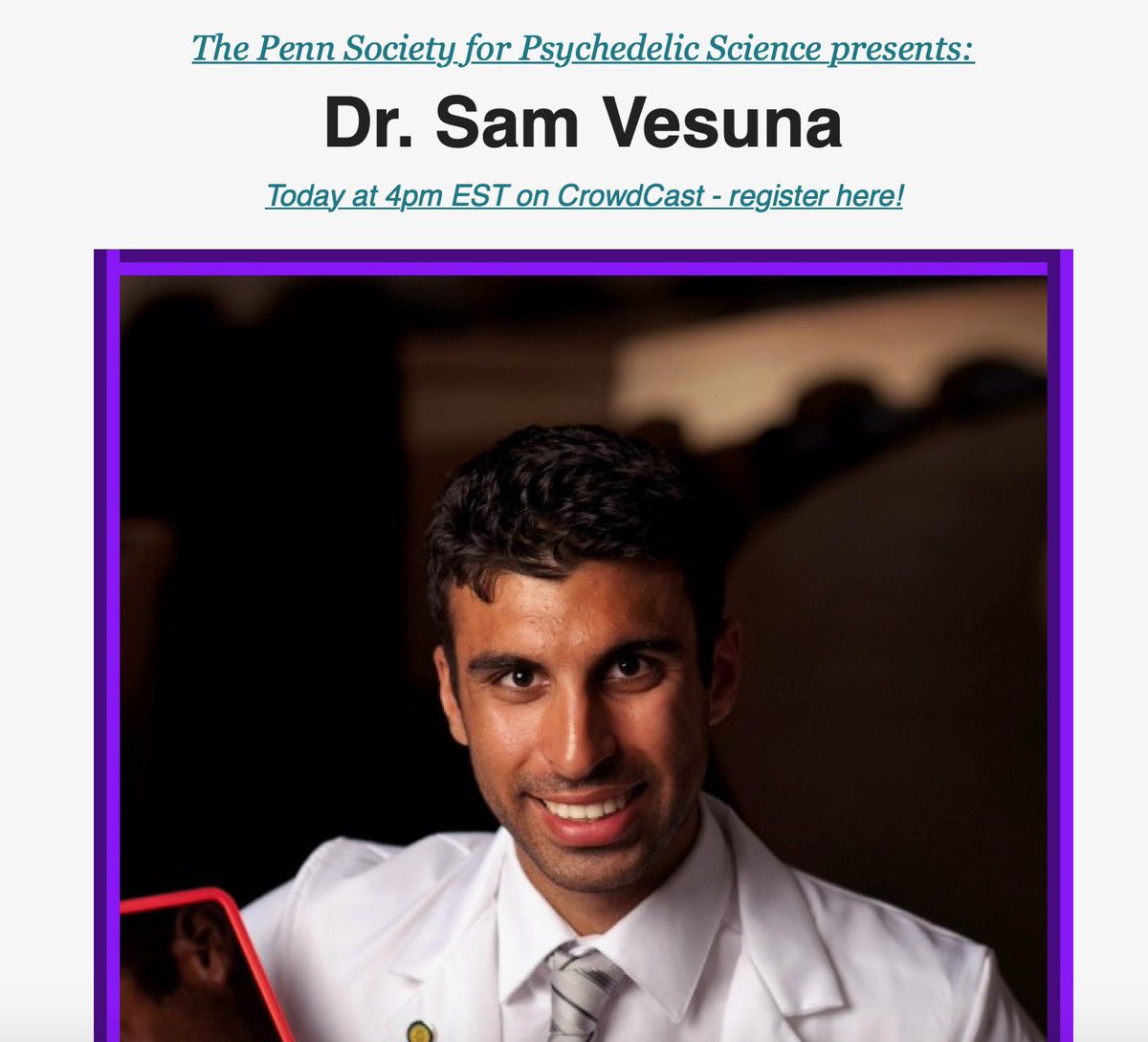 Sophie Rogers (@synaptic_soph) on Twitter photo <a href="/pennpsychedelic/">Penn Society for Psychedelic Science (PSPS)</a> presents Dr. Sam Vesuna today at 4pm!! crowdcast.io/e/penn-psyched… <a href="/pennpsychedelic/">Penn Society for Psychedelic Science (PSPS)</a> presents Dr. Sam Vesuna today at 4pm!! crowdcast.io/e/penn-psyched…