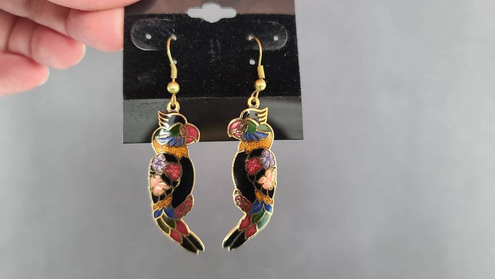 Excited to share the latest addition to my #etsy shop: Cloisonne Parrot Dangling Earrings etsy.me/3dkaFmC #gold #animal #animals #black #no #earwire #earlobe #cloisonneparrots #parrotearrings