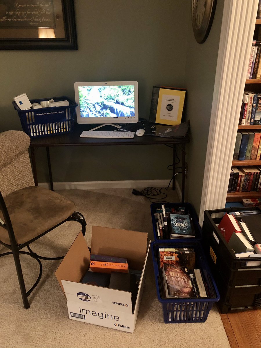 RHS_RMS's tweet photo. In case you’re wondering what working from home looks like for a librarian. 📚📚📚😁📚📚📚 #bookseverywhere #cataloging https://t.co/hng9xER6Yd