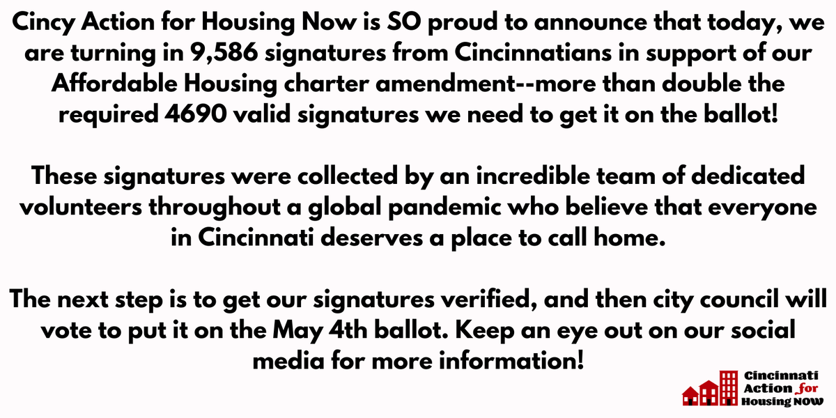CincyHousingNow's tweet photo. Today's the day! We're turning in nearly 10,000 signatures in support of affordable housing in Cincinnati to be verified! https://t.co/14xykZyVRK