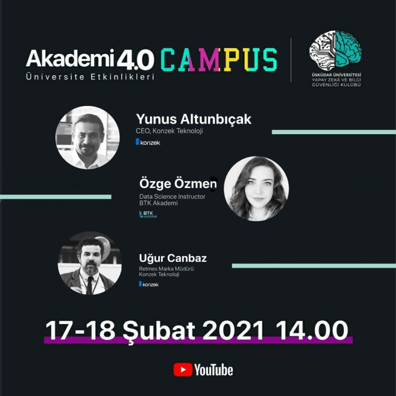 Herkese yeniden merhabalar. <a href="/uskuyaz/">Yapay Zekâ ve Bilgi Güvenliği Kulübü</a>  ailesi olarak <a href="/akademi40org/">Akademi 4.0</a> ile beraber düzenleyeceğimiz, 17 Şubat'da olacak olan zirvemiz yarın başlıyor! Akademi 4.0 ile ortaklaşa yapacağımız zirveye tüm değerli uskuyaz üyelerini bekliyoruz. Zirvemiz toplamda üç ana oturumdan oluşacaktır.