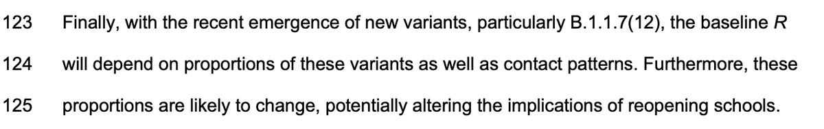 Important caveat: The susceptibility & transmissibility assumptions seem to be from studies which examined this mostly before the new variant. The study states that the actual impact on R will depend on the changes in frequency of the new variant - now dominant across England.