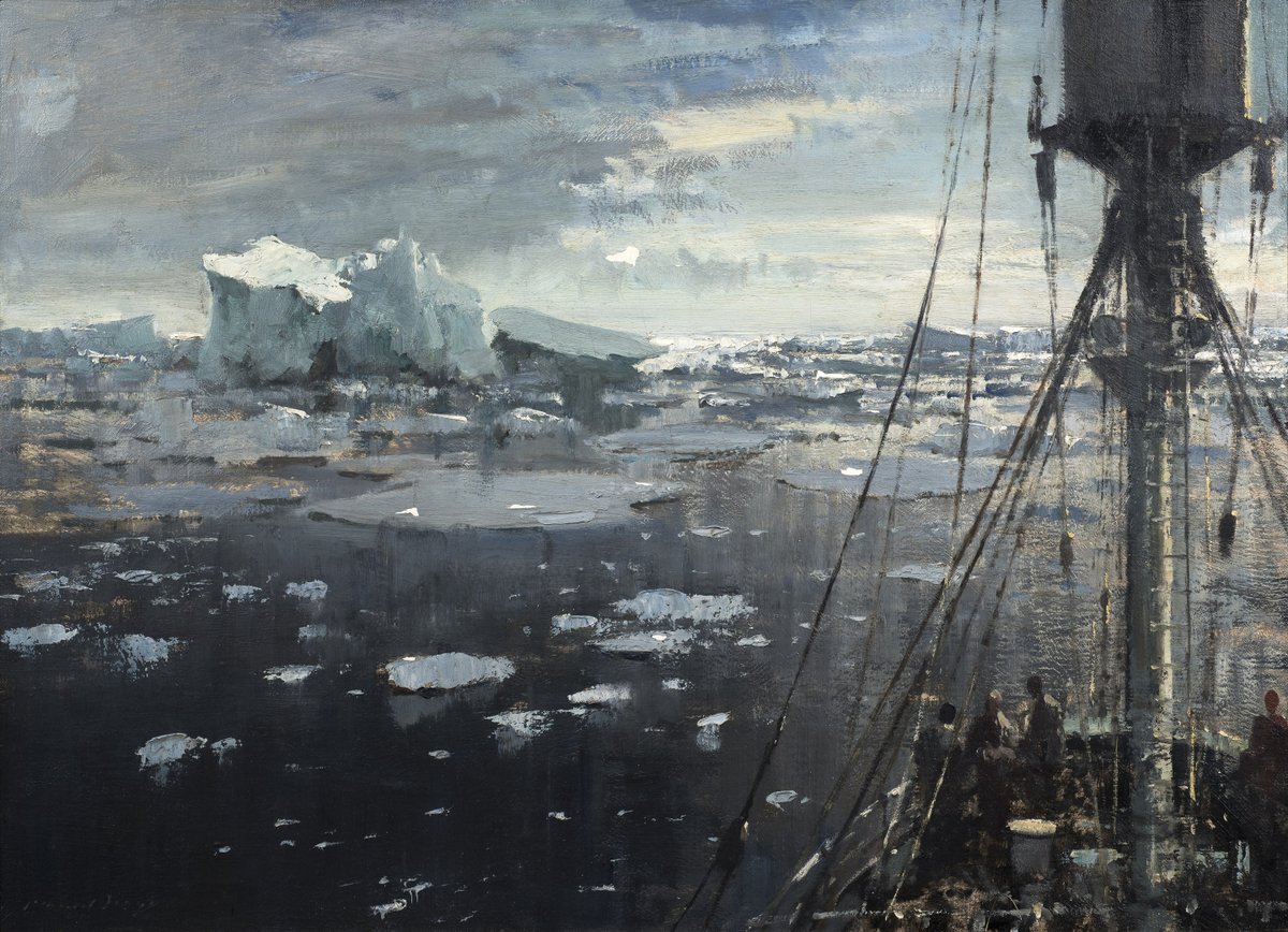 Wow, it's cold! I'm sure we're not in the Arctic, but this painting by #Britishartist #EdwardSeago perfectly expresses how I'm feeling about being in Texas this week.

'The John Biscoe In Pack Ice'
• Edward Seago
• Oil on Canvas
• 26' x 36'