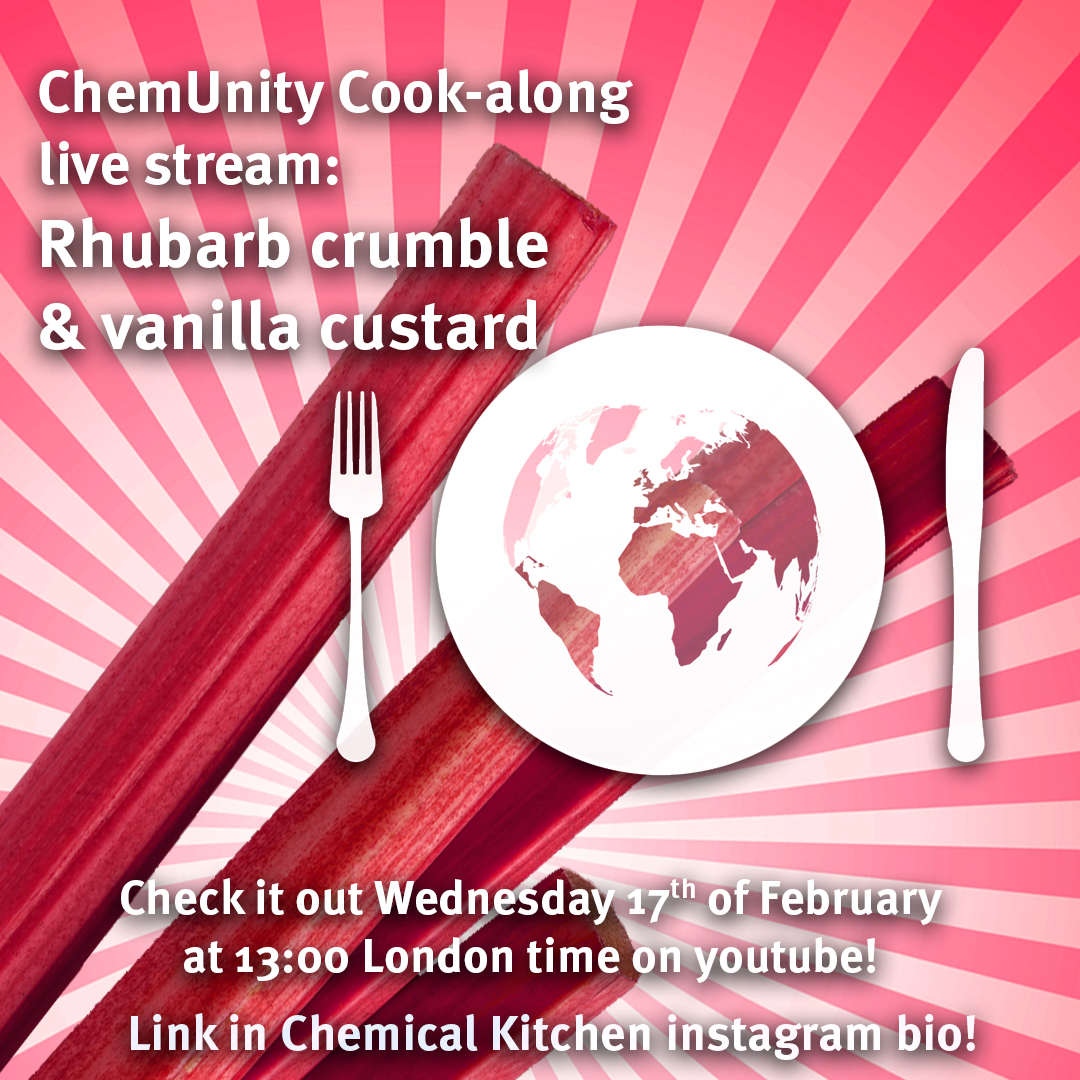 ChemKitchenICL's tweet photo. Our next live cook-along is tomorrow (Wed) at 13.00 GMT! Join us on Youtube: https://t.co/NW3rdDNkhx This week Kuba will be cooking rhubarb crumble &amp; vanilla sauce. See you there! https://t.co/9jjCCZOp1P