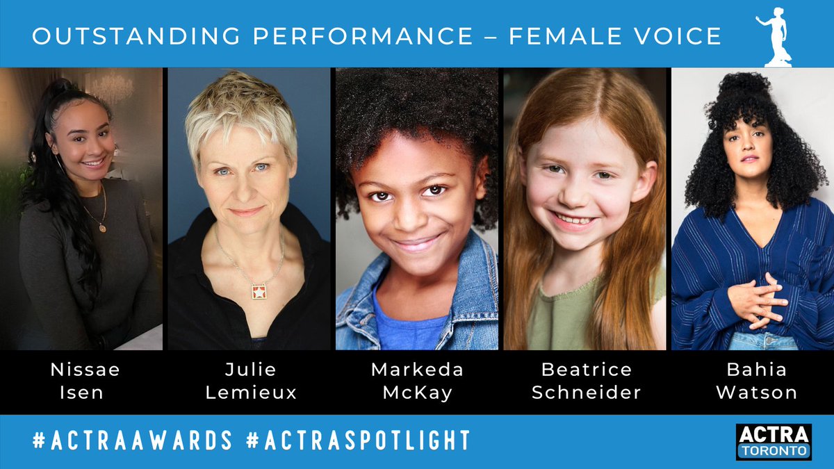 The countdown to the #ACTRAAwards is on! This week we're shining our #ACTRAspotlight on our talented nominees, starting with Outstanding Performance - Female Voice. Join us on our YouTube channel on Sun. Feb. 21st at 8pm to watch! More info on the Awards: actratoronto.com/actra-awards-i…