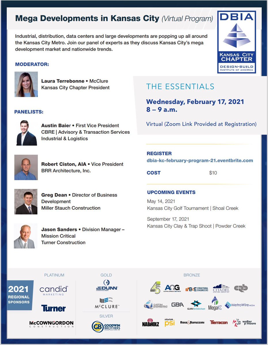 Industrial, distribution, data centers, and large developments are popping up all around Kansas City. Register for DBIA's first panel of 2021 as the panel of experts discuss Kansas City’s mega-development market and nationwide trends. Register here:
lnkd.in/ef-AXsr