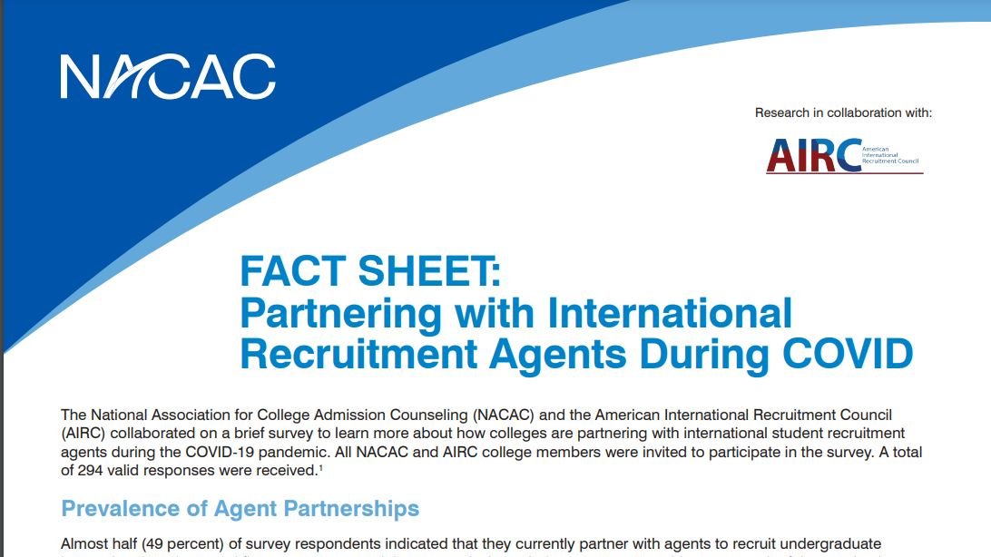 NACAC International (@nacac_intl) on Twitter photo Are you one of the almost 50% of US #HEIs that are working with #international recruitment #agents during #COVID19? Or the other half that don't due to dedicated staff and/or ethical concerns? Check out new <a href="/NACAC/">Natl Association for College Admission Counseling</a> and <a href="/AIRC/">Air.C</a> research on the topic. nacacnet.org/news--publicat… #EMchat Are you one of the almost 50% of US #HEIs that are working with #international recruitment #agents during #COVID19? Or the other half that don't due to dedicated staff and/or ethical concerns? Check out new <a href="/NACAC/">Natl Association for College Admission Counseling</a> and <a href="/AIRC/">Air.C</a> research on the topic. nacacnet.org/news--publicat… #EMchat