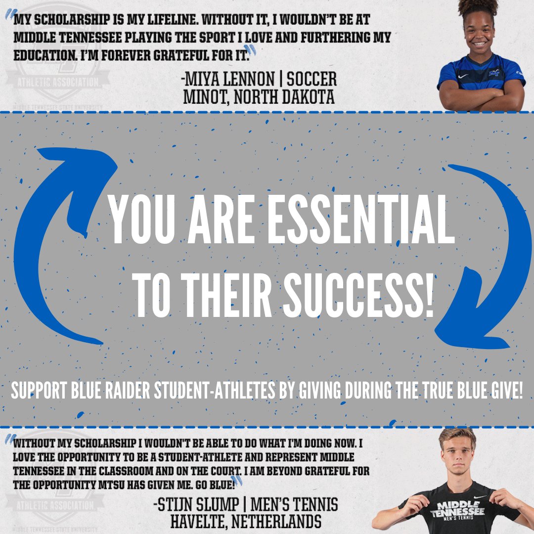 You are essential to our student-athletes success! Support the Blue Raiders academically and athletically by making a gift during the True Blue Give!
app.mobilecause.com/vf/MTSU/team/B…
