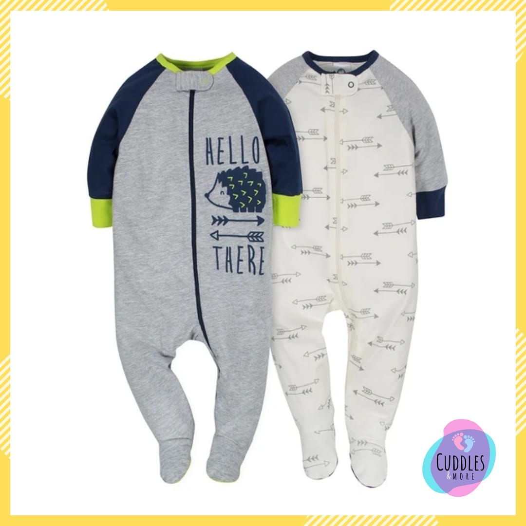 CuddlesMore's tweet photo. These Gerber 2-pack of Sleep n' Play suits are perfect for your baby. 

*100% cotton 
*Front zipper for easier dressing
*Zipper neck tab to protect chin
*Fitted sleeves for a more comfortable and secure fit 

Price: N 6500

Available sizes:
Pic 1, 2 &amp; 4: 0-3 months
Pic 3: Newborn https://t.co/SdYBq72b5V