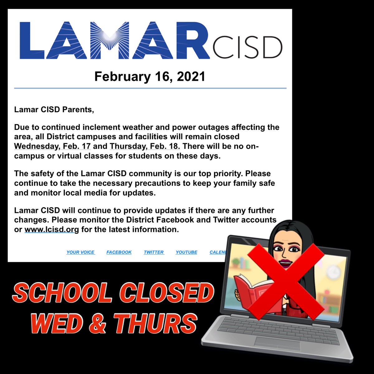 We will be closed Wed &amp; Thurs. There will be no on-campus or virtual classes for students on these days. We hope all of our Mustangs are staying safe and warm during this time. 💙⭐️🐴❄️💻