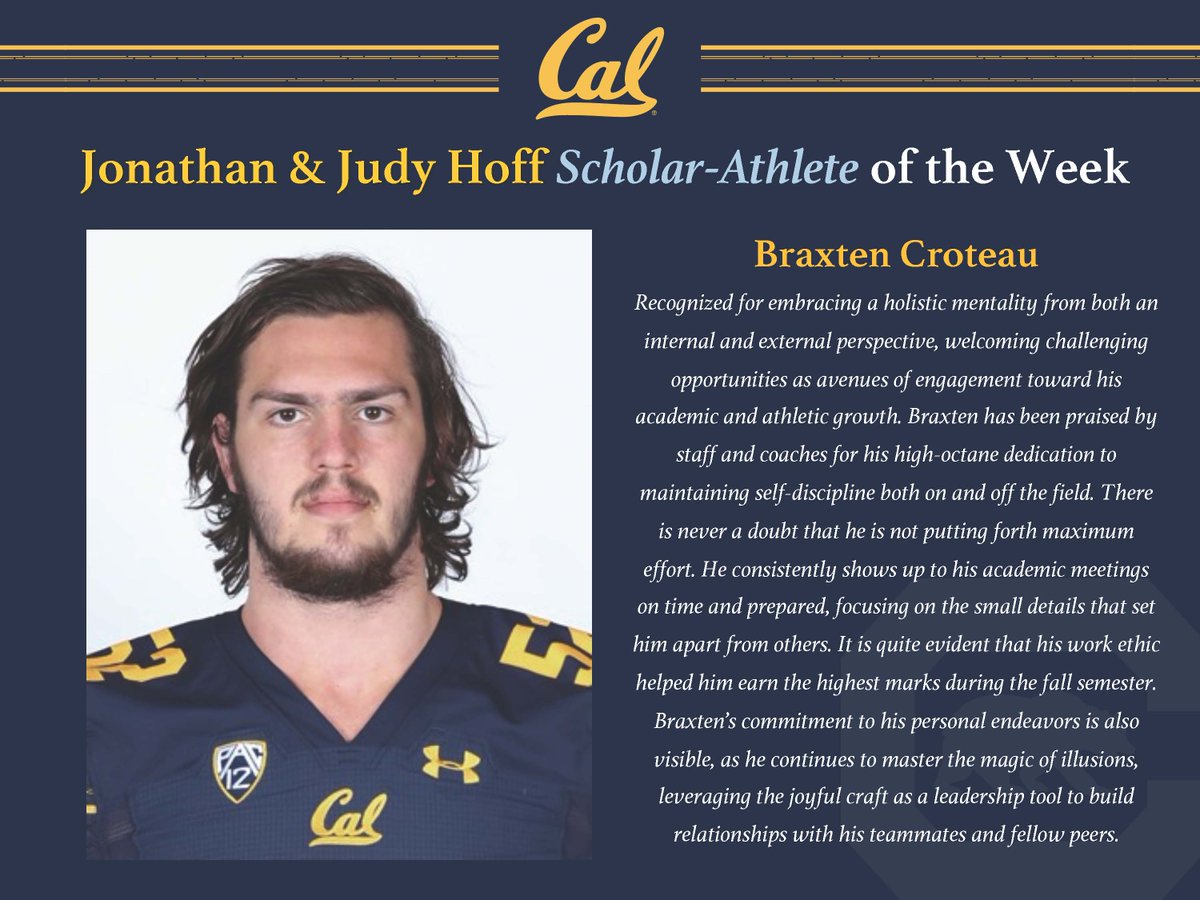Congratulations to <a href="/LibertyHSLions/">Liberty Lions</a> alum Braxten Croteau, who was recently named Jonathan and Judy Hoff Scholar-Athlete of the week at the University of California, Berkeley! #PeoriaUnifiedPride