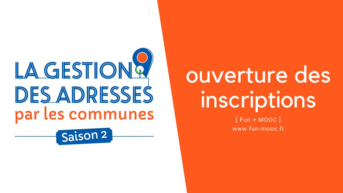 ℹ️Le #MoocAdresse est de retour pour une seconde saison !
📋 Ouverture des inscriptions bit.ly/3b5sFhL
Le #CoursEnLigne commencera le 15/03 sur <a href="/FunMooc/">France Université Numérique</a> en partenariat avec <a href="/cnfpt/">CNFPT</a> 
CC <a href="/RegionNormandie/">Région Normandie</a> <a href="/paysdelaloire/">Pays de la Loire</a> <a href="/CalvadosDep/">( parti sur Bluesky) Calvados Département🍏🌊</a> <a href="/Terres_Montaigu/">Terres de Montaigu</a>