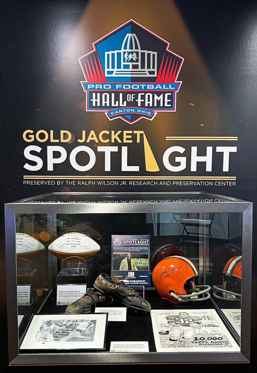 This week we are spotlighting Hall of Famer <a href="/JimBrownNFL32/">Jim Brown</a> (Class of 1971) for our #GoldJacketSpotlight.

Artifacts featured in the exhibit include an autographed Class of 1971 football and cleats worn by Brown in 1963.