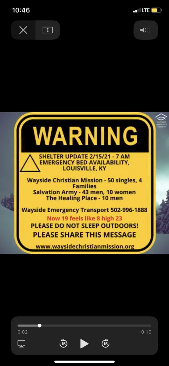 LOUISVILLE KY!!

Our homeless community is in danger due to our winter weather emergency!
If you see someone sleeping on the streets call 502-996-1888 and we will transport them to a shelter! Help your fellow man and don’t let any human in our city suffer! 

SHARE PLEASE!
