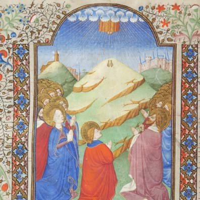 There's also a subset of these depictions where you can see the footprints Christ left on the mountain top (but nowhere else).(Morgan, MS M.77, f. 19v; MS M.105, f. 20v)