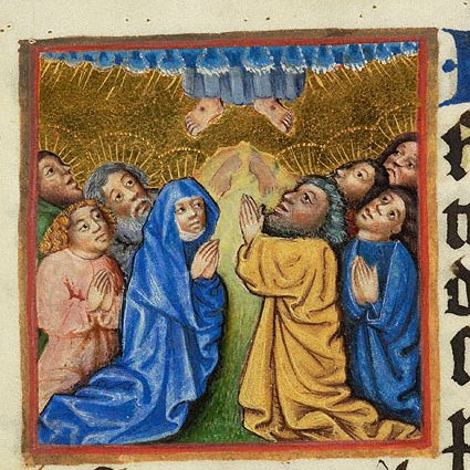 There's also a subset of these depictions where you can see the footprints Christ left on the mountain top (but nowhere else).(Morgan, MS M.77, f. 19v; MS M.105, f. 20v)