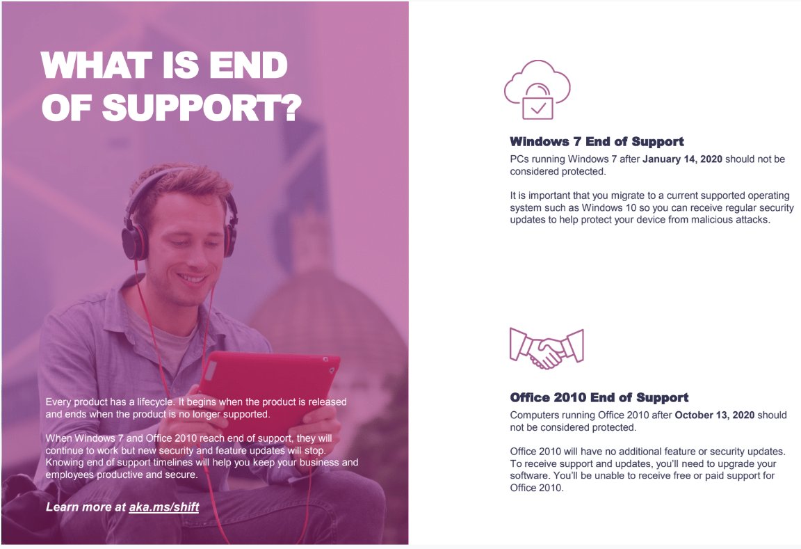 glenbenjamin's tweet photo. If your #organization is still utilizing either #windows7 or #office2010 those products are not being #protected as they will NOT receive new #features #no #security #updates and #no #support and thus are NOT considered #protected from #malicous #attacks@glenbenjamin @LANINFOTECH https://t.co/bvrMpu4Lok