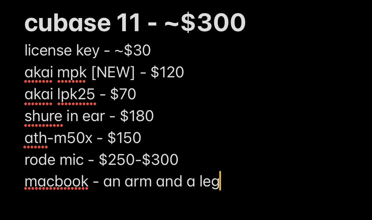 for reference, these are the prices for each product and keep in mind, this is considered LOW BUDGET for advanced producers