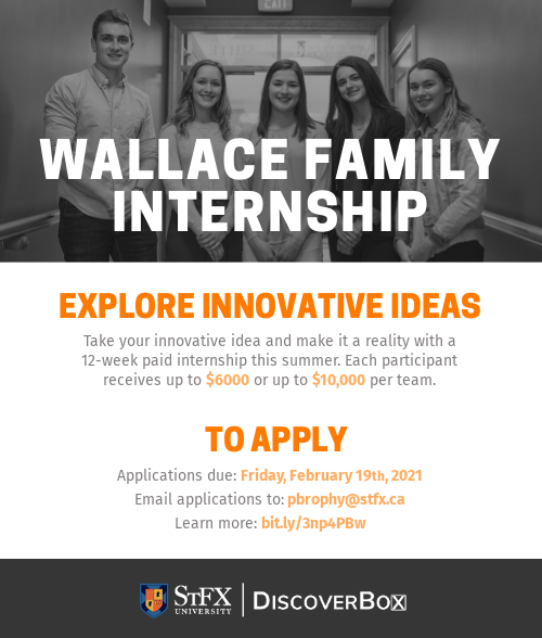 Students interested in applying for the Wallace Family Internship -- a reminder the deadline is this Friday, Feb. 19 #StFX