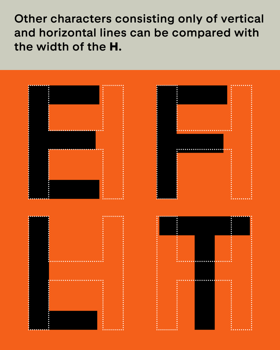 With the H you already have all the necessary ingredients for E, F, L, and T. These widths aren’t absolute rules, just a starting point. Be prepared to adjust them to your own designs!