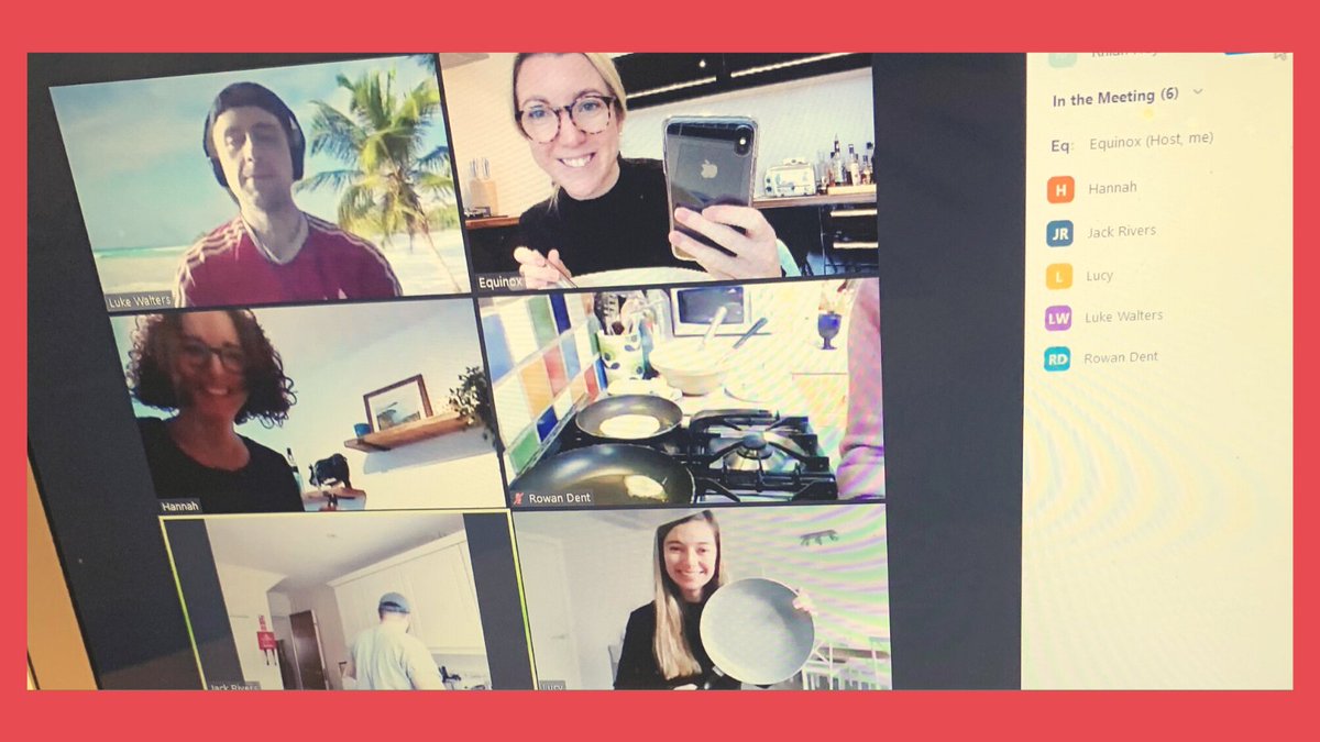 Equinox_Comms's tweet photo. Working from home hit new highs today, when Team Eq got to see inside each other's kitchens. ๐ฅ๐ฉโ๐ณ๐จโ๐ณ๐
#lunchhourlife #pancakeday #shrovetuesday #workingfromhome #zoomfun #teamwellbeing https://t.co/um7jgNW3YC