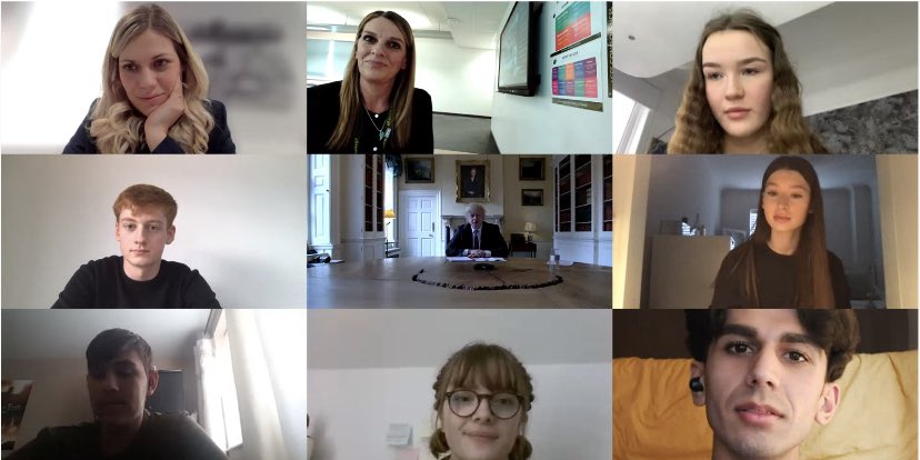 PM <a href="/BorisJohnson/">Boris Johnson</a> <a href="/10DowningStreet/">UK Prime Minister</a> and MP Miriam Cates dropped in on a Y11 remote Maths lesson and took part in a Q&amp;A session with our students and Principal, Mrs Huddart. What an accolade! What a great end to a half term! #PM #Downingstreet #remotelearning #horizoncc