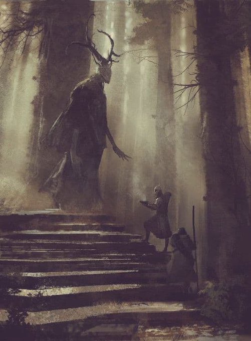 germanmancini's tweet photo. Herne, cazador del bosque de Windsor. Ser espectral de la tradición inglesa y líder de la mitológica Caza Salvaje, procesión nocturna de los muertos. Vinculado a Arlequín como líder de los muertos y como dios con cuernos a Cernunnos y Pan. https://t.co/IECMicuZ0a