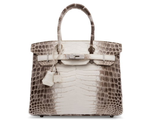 Just how pricey can a Birkin get?Very.Enter the “holy grail” of handbags, the white Himalaya Birkin bag. Made from Nile Crocodile hide which undergoes a special dye process turning it a special white. Featuring 18-karat white gold and more than 200 diamonds. Price? $500k