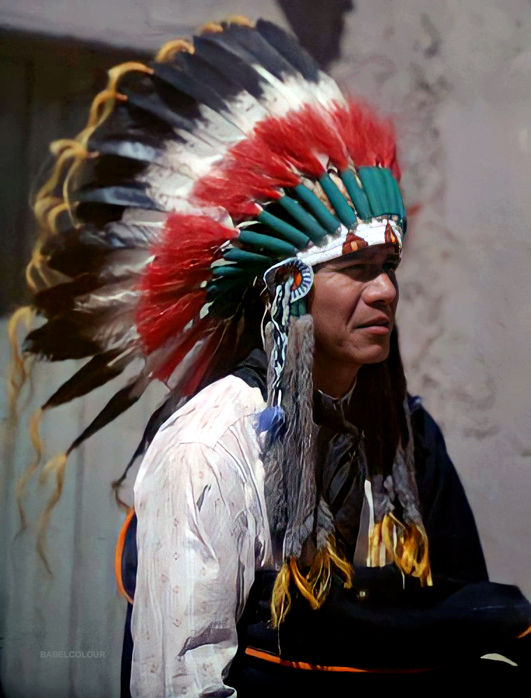 This remarkable autochrome of a native American chief from the Santa Clara Valley in California is 99 years old and taken by Fred Payne Clatworthy back in 1922. It is original colour (not colourised)