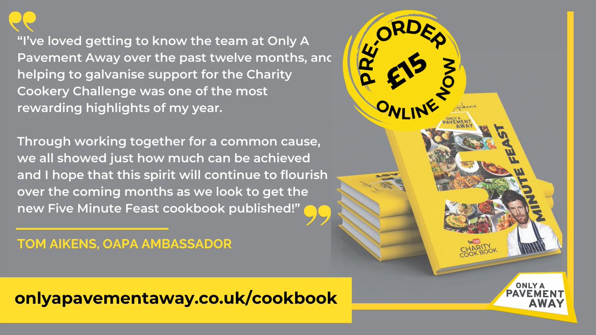 apavementaway's tweet photo. The @tomaikens #charitychallenge #cookbook features 50 #fiveminute recipes made by both celebrated professional chefs &amp; the general public.

Funds raised will be used to help place 250 vulnerable people into work in the hospitality industry. Don't miss out #PLACEYOURORDERS 👇👏 https://t.co/34gcm7nWkX